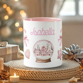 かわいいピンクのクリスマスジンジャーブレッドクッキー 名前 マグカップ