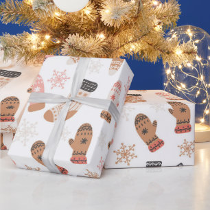 かわいいピンクのクリスマスストッキングソックススノーフレーク ラッピングペーパー