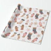 かわいいピンクのクリスマスストッキングソックススノーフレーク ラッピングペーパー (アンロールド)