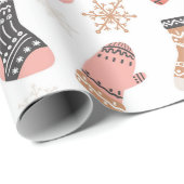 かわいいピンクのクリスマスストッキングソックススノーフレーク ラッピングペーパー (ロールコーナー)