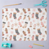 かわいいピンクのクリスマスストッキングソックススノーフレーク 薄葉紙 (クラフト)