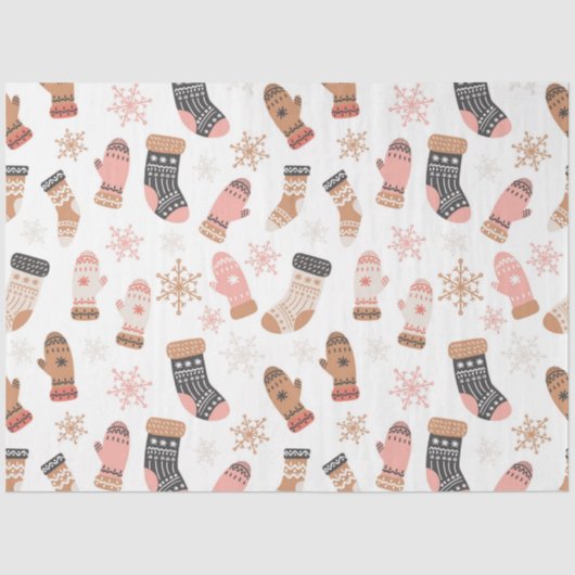 かわいいピンクのクリスマスストッキングソックススノーフレーク 薄葉紙 (正面)