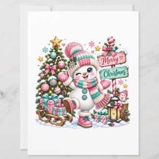 かわいいピンクのクリスマススノーマン
