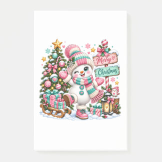 かわいいピンクのクリスマススノーマン ポストイット