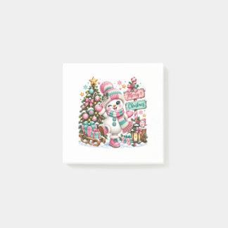 かわいいピンクのクリスマススノーマン ポストイット