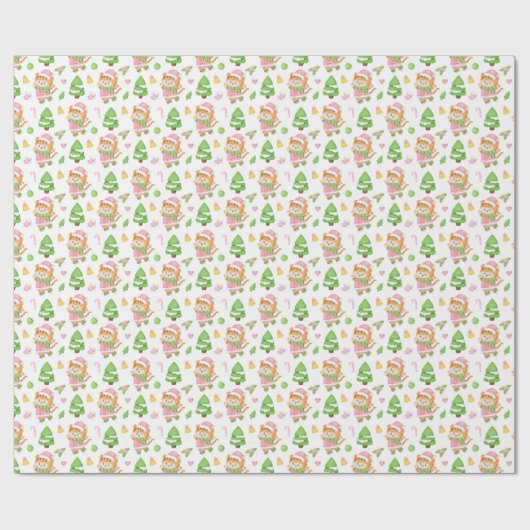 かわいいピンクのクリスマスタイガース ラッピングペーパー (フラット)