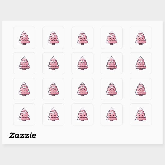 かわいいピンクのクリスマスツリーのイラスト スクエアシール (シート)