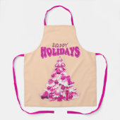 かわいいピンクのクリスマスツリーハッピーホリデー エプロン (正面)