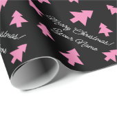 かわいいピンクのクリスマスツリーパターンカスタムの休日 ラッピングペーパー (ロールコーナー)