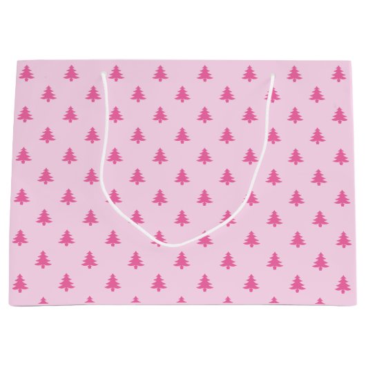 かわいいピンクのクリスマスツリーパターン ラージペーパーバッグ (正面)