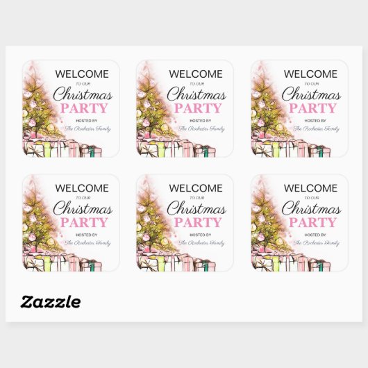 かわいいピンクのクリスマスツリーホリデーパーティーウェルカム スクエアシール (シート)