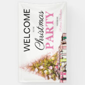 かわいいピンクのクリスマスツリーホリデーパーティーウェルカム 横断幕 (縦)