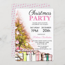 かわいいピンクのクリスマスツリー&プレゼント休日 招待状