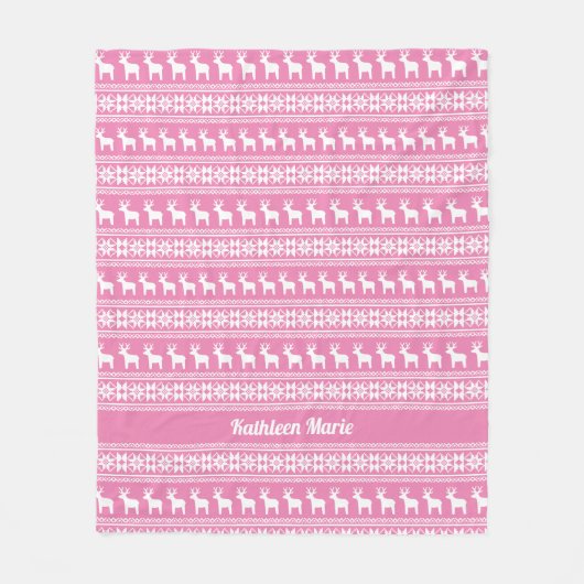 かわいいピンクのクリスマストナカイのパタパーソナライズされたーン フリースブランケット (正面)