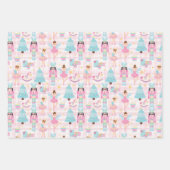 かわいいピンクのクリスマスナツクラッカーバレリーナ ラッピングペーパーシート (正面2)