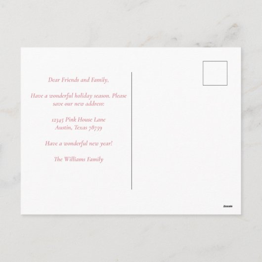 かわいいピンクのクリスマスハウスニューホームアドレス シーズンポストカード (裏面)