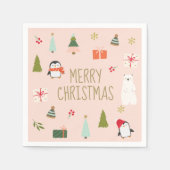 かわいいピンクのクリスマスパターン スタンダードカクテルナプキン (正面)