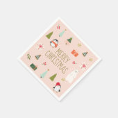 かわいいピンクのクリスマスパターン スタンダードカクテルナプキン (角)
