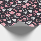 かわいいピンクのクリスマスパターン ラッピングペーパー (角)