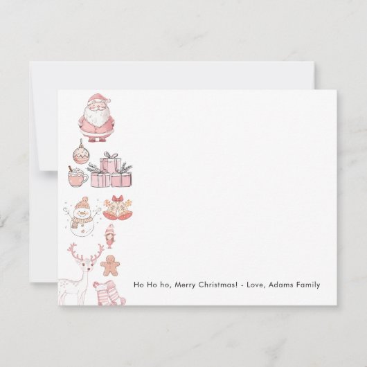 かわいいピンクのクリスマスファミリー ノートカード (正面)
