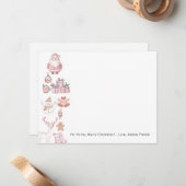 かわいいピンクのクリスマスファミリー ノートカード (正面/裏面インサイチュ)