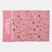 かわいいピンクのクリスマスフラミンゴとパイナップルパターン キッチンタオル (横)
