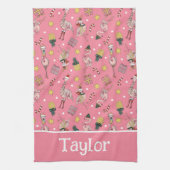 かわいいピンクのクリスマスフラミンゴとパイナップルパターン キッチンタオル (縦)