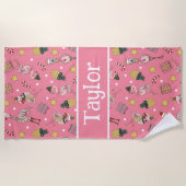 かわいいピンクのクリスマスフラミンゴとパイナップルパターン ビーチタオル (正面)