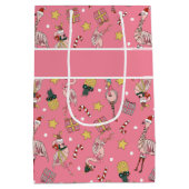 かわいいピンクのクリスマスフラミンゴとパイナップルパターン ミディアムペーパーバッグ (裏面)