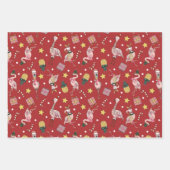 かわいいピンクのクリスマスフラミンゴとパイナップルパターン ラッピングペーパーシート (正面3)