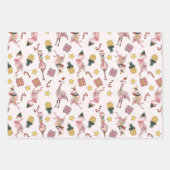 かわいいピンクのクリスマスフラミンゴとパイナップルパターン ラッピングペーパーシート (正面2)