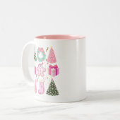 かわいいピンクのクリスマスプレゼントの女性エレガントたち ツートーンマグカップ (正面左)