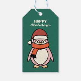 かわいいピンクのクリスマスペンギンハッピーホリデーお祝い ギフトタグ