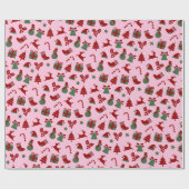 かわいいピンクのクリスマスラッピング紙 ラッピングペーパー (フラット)