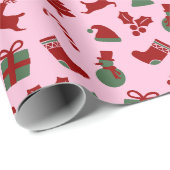 かわいいピンクのクリスマスラッピング紙 ラッピングペーパー (ロールコーナー)