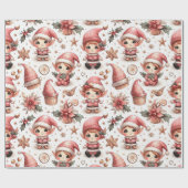 かわいいピンクのクリスマス小妖精や小人 ラッピングペーパー (フラット)