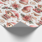 かわいいピンクのクリスマス小妖精や小人 ラッピングペーパー (角)