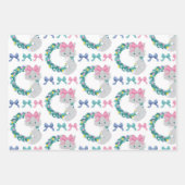 かわいいピンクのクリスマス猫 ラッピングペーパーシート (正面3)