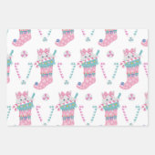 かわいいピンクのクリスマス猫 ラッピングペーパーシート (正面2)