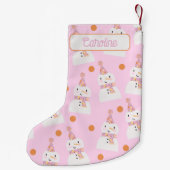 かわいいピンクのクリスマス雪だるまキッズカスタム スモールクリスマスストッキング (裏面)
