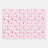 かわいいピンクのクリスマス雪だるまキッズカスタム ラッピングペーパーシート (正面2)