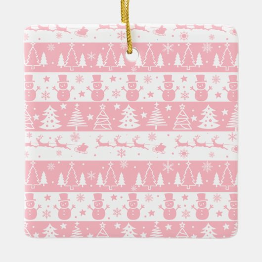 かわいいピンクのクリスマス・ウィンターギフト セラミックオーナメント (正面)