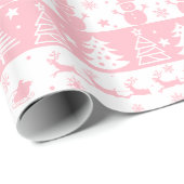 かわいいピンクのクリスマス・ウィンターギフト ラッピングペーパー (ロールコーナー)