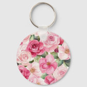 かわいいピンクのクリーム色のバラの花束ラブ キーホルダー (裏面)