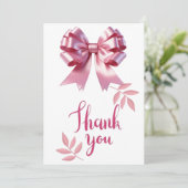 かわいいピンクのクートボウ ベビーガールシャワー お礼カード 招待状 (スタンド正面)