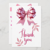 かわいいピンクのクートボウ ベビーガールシャワー お礼カード 招待状 (正面/裏面)
