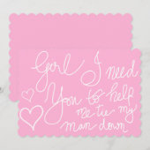 かわいいピンクのクールなスクリプトタイポグラフィのブライズメイド 招待状 (正面/裏面)