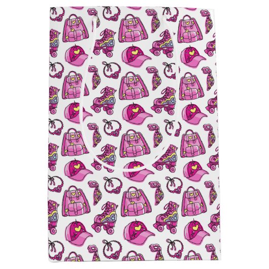 かわいいピンクのクールガールグッズ ミディアムペーパーバッグ (正面)