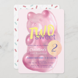 かわいいピンクのグミベア2つの甘い女の子2歳の誕生日 招待状