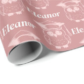 かわいいピンクのグラッドフクロウの柄 ラッピングペーパー (ロールコーナー)